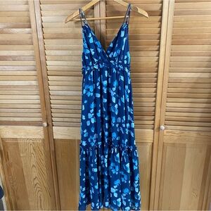 Abercrombie Floaty Femme Navy Blue Floral Maxi Dress Petite Length Ruffled